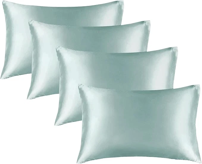 Specialty BEDELITE Satin Pillowcase for Hair and Skin Super Soft Similar to Silk Pillow Cases 4 Pack with Envelope Closure Cooling Pillowcases for Women Men 20 quot x26 quot Standard Size Haze Blue Smooth