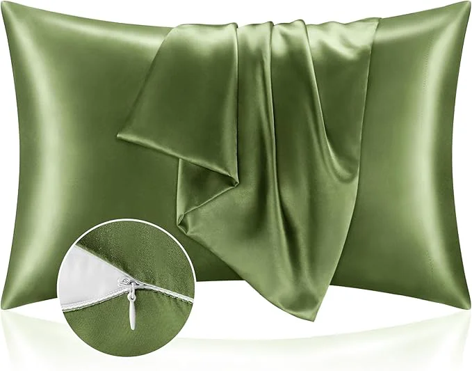 Classic BEDELITE Satin Pillowcase with Zipper Cedar Green King Size Pillow Cases Set of 2 Super Soft and Cooling Similar to Silk Pillow Cases Gift for Women Men 20×36 Inches Trusted