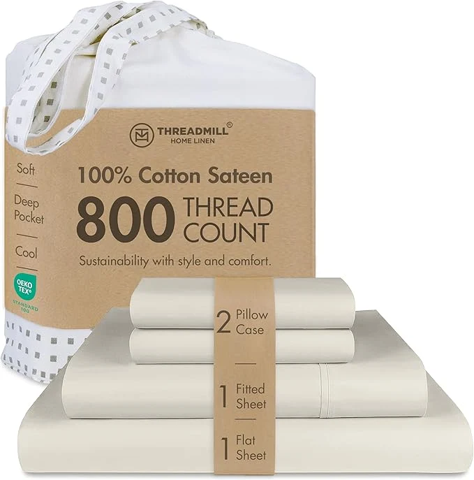 Easy-to-Use Threadmill Queen Sheet Set 800 Thread Count Queen Bed Sheets for Queen Mattress with 16 Deep Pocket Sateen Weave Better Than Egyptian Cotton 4-Piece Bedding Set with Cooling Effect Taupe Environmentally Friendly
