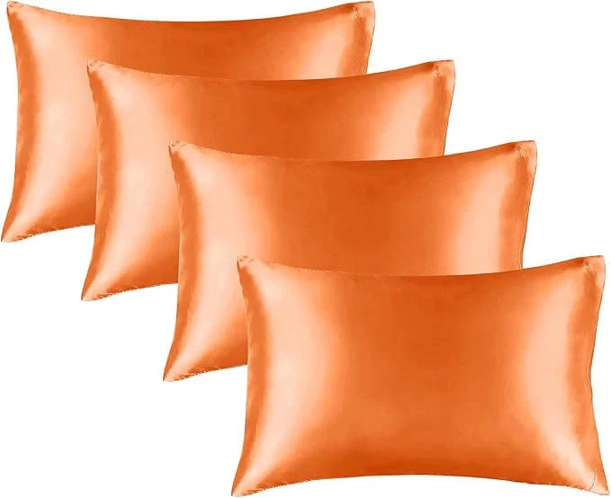 Refined BEDELITE Satin Pillowcase for Hair and Skin Super Soft Similar to Silk Pillow Cases 4 Pack with Envelope Closure Cooling Pillowcases for Women Men 20 quot x26 quot Standard Size Burnt Orange Contemporary