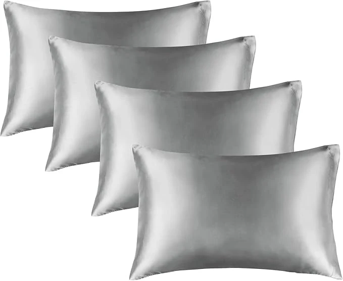 Elegant BEDELITE Satin Pillowcase for Hair and Skin Super Soft Similar to Silk Pillow Cases 4 Pack with Envelope Closure Cooling Pillowcases for Women Men 20 quot x40 quot King Size Grey Trendy