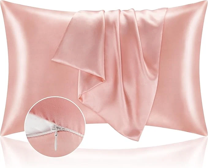 Recyclable BEDELITE Satin Pillowcase with Zipper Coral King Size Pillow Cases Set of 2 Super Soft and Cooling Similar to Silk Pillow Cases Gift for Women Men 20×36 Inches Versatile