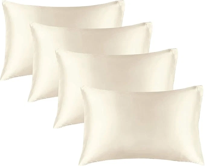Traditional BEDELITE Satin Pillowcase for Hair and Skin Super Soft Similar to Silk Pillow Cases 4 Pack with Envelope Closure Cooling Pillowcases for Women Men 20 quot x36 quot King Size Beige Safe