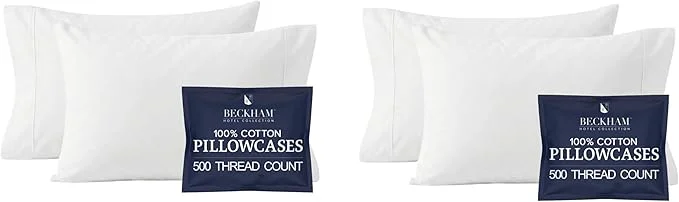 Original Design Beckham Hotel Collection Cotton Pillowcases King Size Sateen Finish Open End Breathable Moisture-Wicking White 4 Pieces Smart