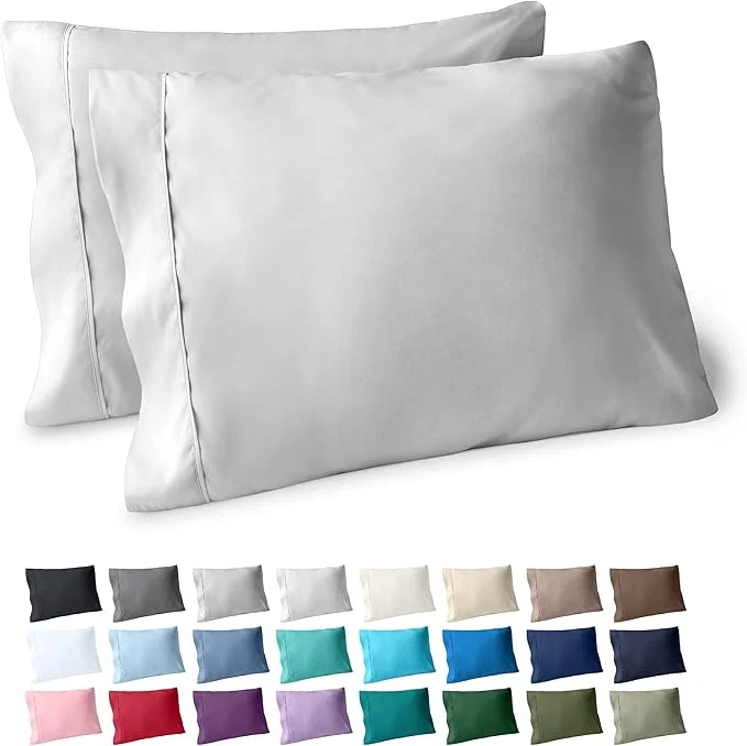 Advanced Bare Home Microfiber Pillow Cases – Standard Queen Size Set of 2 – Cooling Pillowcases – Double Brushed – Light Grey Pillowcases 2 Pack – Easy Care Standard Pillowcase Set of 2 Cloud Grey Natural