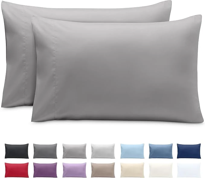 Environmentally Friendly Bare Home Microfiber Pillow Cases – King 20×40 – Cooling Pillowcases – Double Brushed – Easy Care – Envelope Closure King Pillowcase Set of 2 Light Grey Elegant