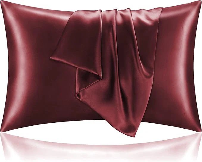 World-Class BEDELITE Satin Pillowcase for Hair and Skin Super Soft and Cooling Similar to Silk Pillow Cases 2 Pack with Envelope Closure Gift for Women Men 20 quot x26 quot Standard Size Burgundy Optimized