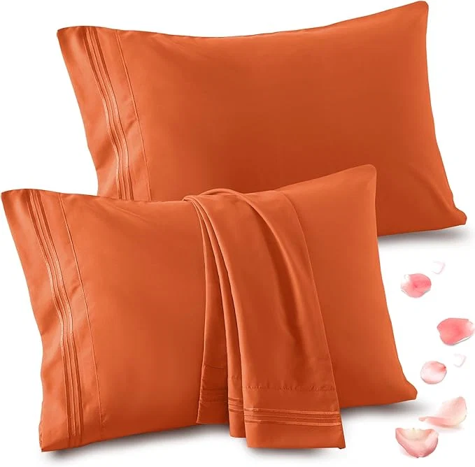Exclusive Vonty 2 Pack Queen Pillow Cases – 20×30 Inch 1800 Thread Count Microfiber Pillowcases Queen Size Burnt Orange Pillow Cases Luxury amp Soft Embroidered Bed Pillow Covers with Envelope Closure Authentic