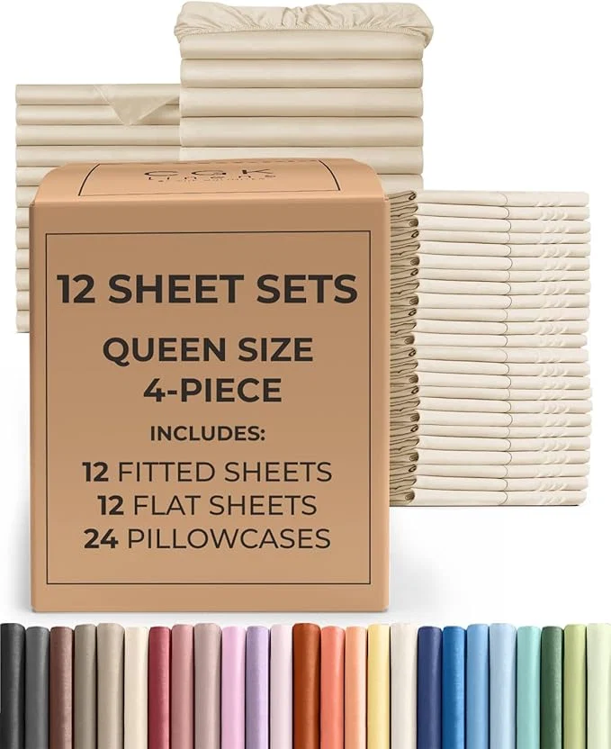Contemporary Bulk Case Pack of 12 Sheet Sets – 12 Complete Queen Size Sheet Sets with Deep Pockets – Whole Bulk Bedding for Hotels Spas amp Airbnbs – Breathable Cooling Soft amp Wrinkle – Queen Wheat