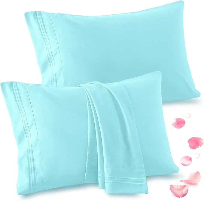 Flexible Vonty 2 Pack Standard Pillow Cases – 20×26 Inch 1800 Thread Count Microfiber Pillowcases Standard Size Aqua Blue Pillow Cases Luxury amp Soft Embroidered Bed Pillow Covers with Envelope Closure Casual