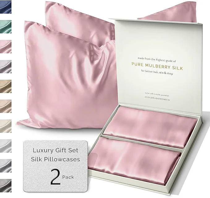 Breathable SUNDAYSILKS™ Silk Pillow Cases 2 Pack 22 Momme Mulberry Silk Pillowcase Set of 2 All Sides Pure Silk Slip Pillowcases Bliss for Women Zipper Standard Queen King Size 6A Pink Quartz Official