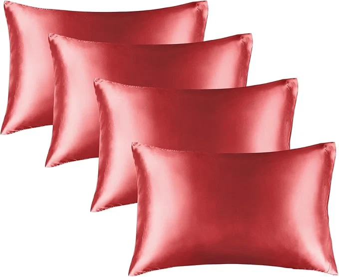 Clean BEDELITE Satin Pillowcase for Hair and Skin Super Soft Similar to Silk Pillow Cases 4 Pack with Envelope Closure Cooling Pillowcases for Women Men 20 quot x30 quot Queen Size Baked Apple Natural