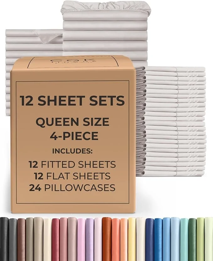 Excellent Bulk Case Pack of 12 Sheet Sets – 12 Complete Sheet Sets – Bulk Queen Bedding – Whole Case Pack for Hotels Spa amp Airbnbs – Deep Pocket amp Wrinkle – Cooling amp Breathable – Queen Light Grey Innovative