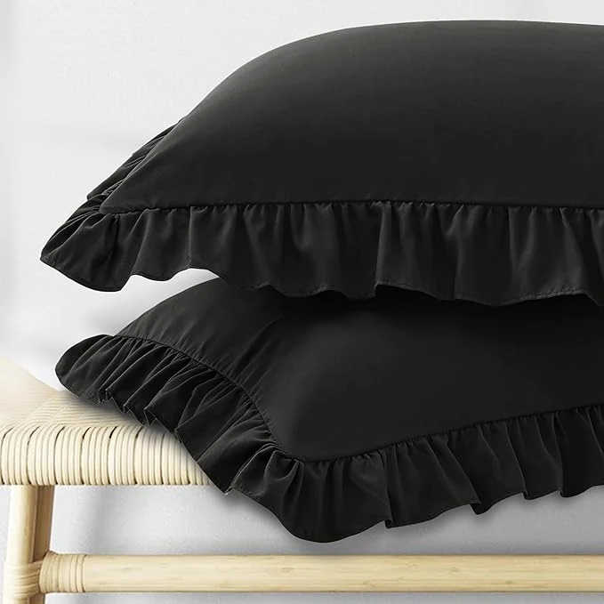 Advanced KKJIAF Ruffle Body Pillow Cases Set of 1 Ruffled Pillow Covers with Envelope Closure Body Pillowcases Size of 20 quot x 54 quot Ruffled Long Pillow Shams Black User-Friendly