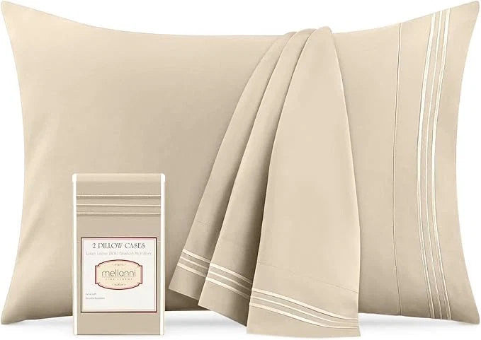 Elite Mellanni Pillow Cases – Luxury Extra Soft Cooling Pillow Covers – 2 PC Iconic Collection Pillowcases – Envelope Closure King 20 quot x 40 quot Beige Contemporary