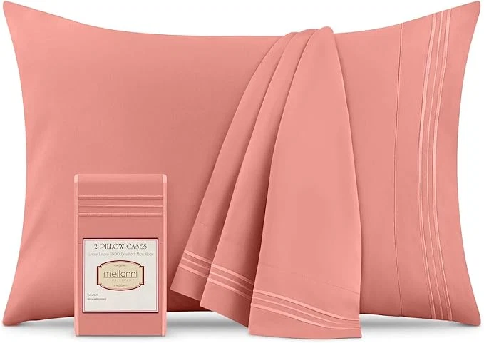 Consistent Mellanni Pillow Cases – Luxury Extra Soft Cooling Pillow Covers – 2 PC Iconic Collection Pillowcases – Envelope Closure Standard Queen 20 quot x 30 quot Coral Healthy