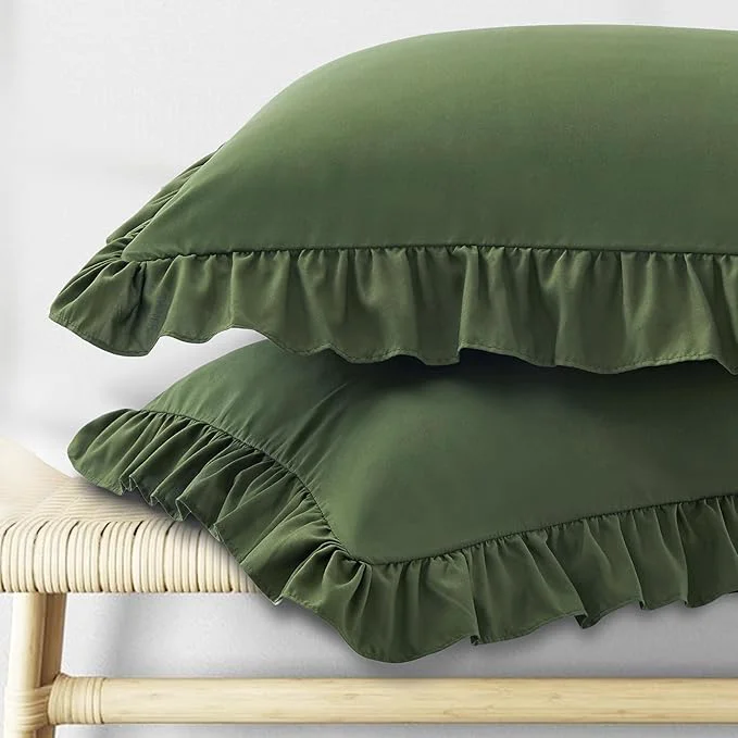 Crafted KKJIAF Ruffle Body Pillow Cases Set of 1 Ruffled Pillow Covers with Envelope Closure Body Pillowcases Size of 20 quot x 54 quot Ruffled Long Pillow Shams Olive Green Detailed