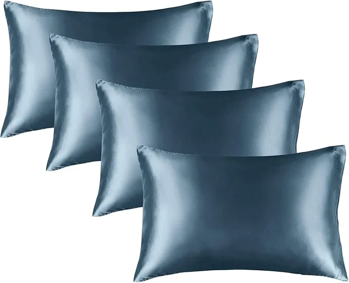 Fashionable BEDELITE Satin Pillowcase for Hair and Skin Super Soft Similar to Silk Pillow Cases 4 Pack with Envelope Closure Cooling Pillowcases for Women Men 20 quot x26 quot Standard Size Bluesteel High-Quality