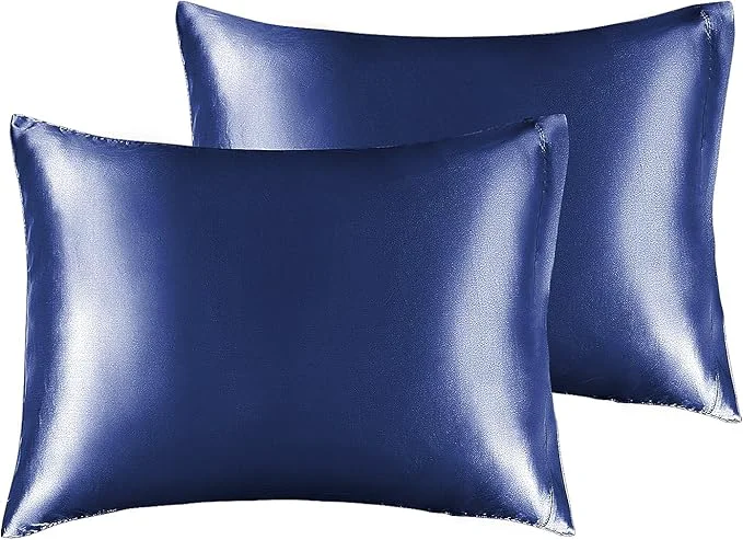 Effective BEDELITE Satin Pillowcase for Hair and Skin Super Soft and Cooling Similar to Silk Pillow Cases 2 Pack with Envelope Closure Gift for Women Men 13 quot x18 quot Toddler Size Navy Advanced
