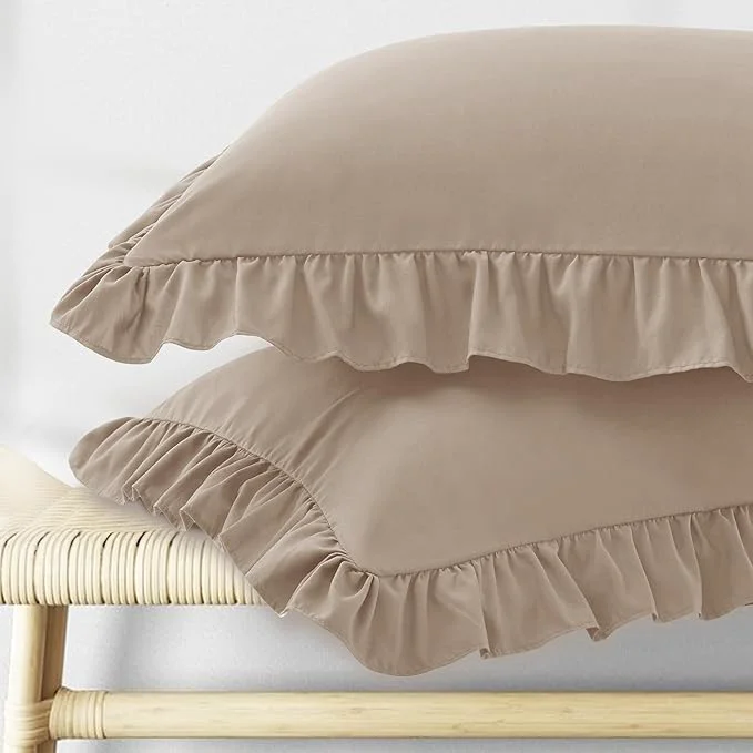 Comfortable KKJIAF Ruffle Pillow Cases Queen Size Set of 2 Khaki Ruffled Pillow Covers with Envelope Closure Wrinkle Resistant Pillowcases 20 quot x 30 quot Ruffled Pillow Shams Next-Generation