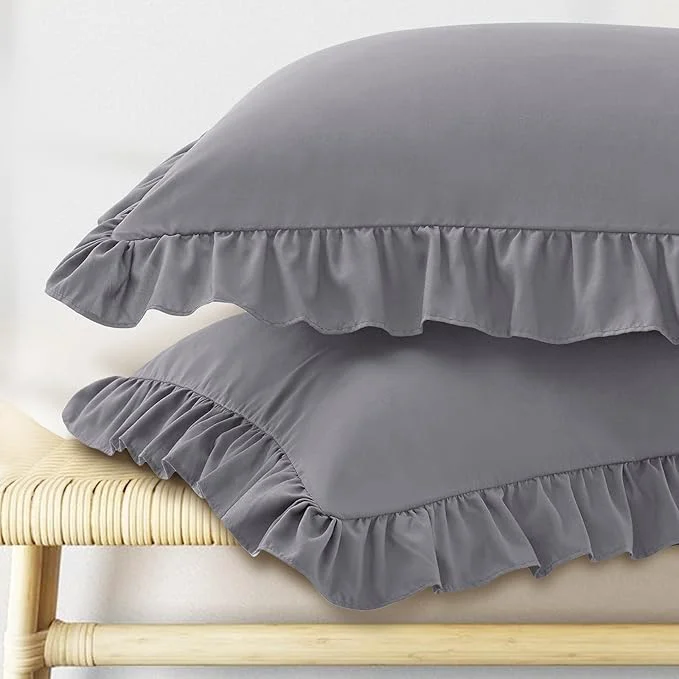 Certified KKJIAF Ruffle Body Pillow Cases Set of 1 Ruffled Pillow Covers with Envelope Closure Wrinkle Resistant Ruffled Long Pillow Shams 20 quot x 54 quot Grey Natural