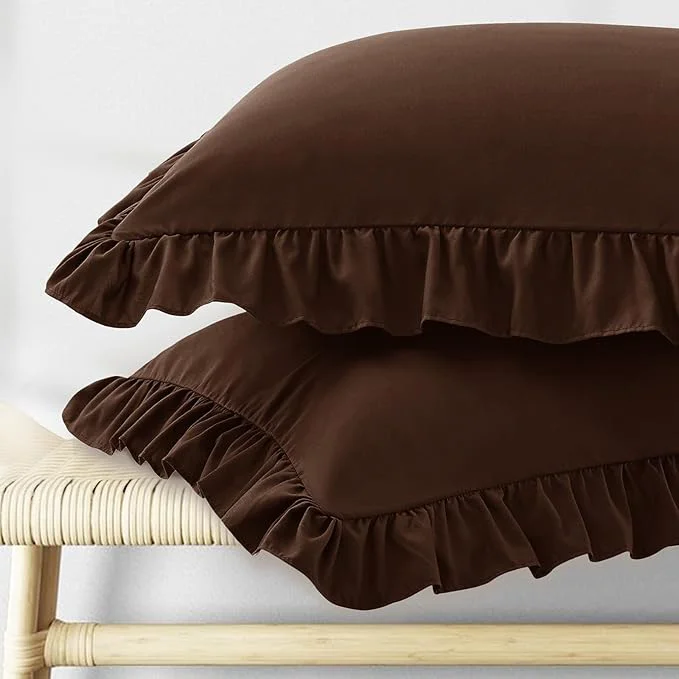 Superior KKJIAF Ruffle Body Pillow Cases Set of 1 Ruffled Pillow Covers with Envelope Closure Wrinkle Resistant Ruffled Long Pillow Shams 20 quot x 54 quot Brown Fine Crafted