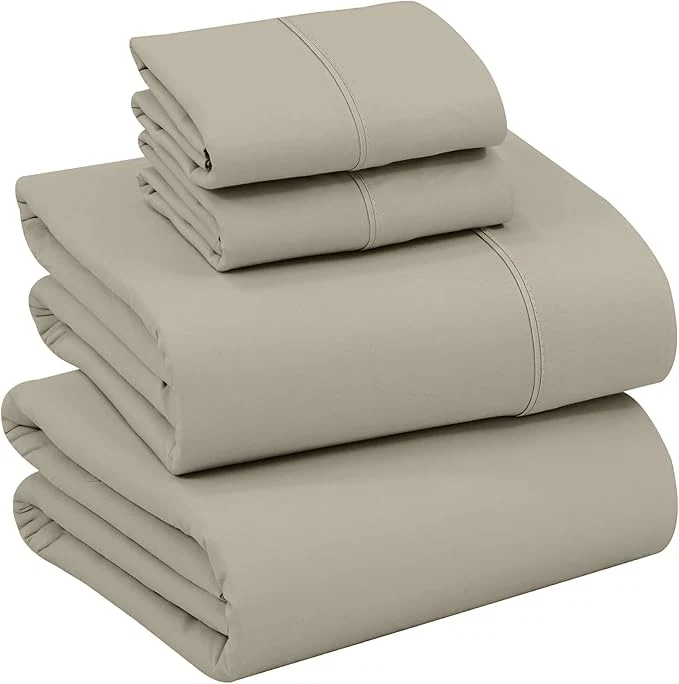 Classic RUVANTI Cotton Sheets – Queen Size Percale Bedding Cooling amp Breathable Durable with a Crisp Soft amp Comfortable Feel 16 quot Deep Pocket 4-Piece Set Taupe Smooth