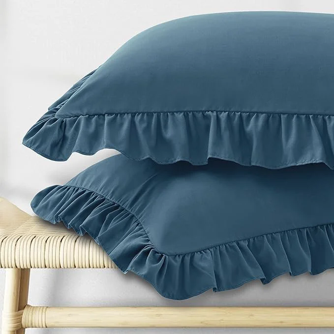 Expertly Made KKJIAF Ruffle Pillow Cases King Size Set of 2 Ruffled Pillow Covers with Envelope Closure Wrinkle Resistant Ruffled Pillow Shams 20 quot x 36 quot Dark Blue Powerful