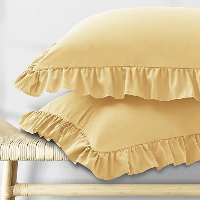 Authentic KKJIAF Ruffle Body Pillow Cases Set of 1 Ruffled Pillow Covers with Envelope Closure Wrinkle Resistant Ruffled Long Pillow Shams 20 quot x 54 quot Gold Easy-to-Use