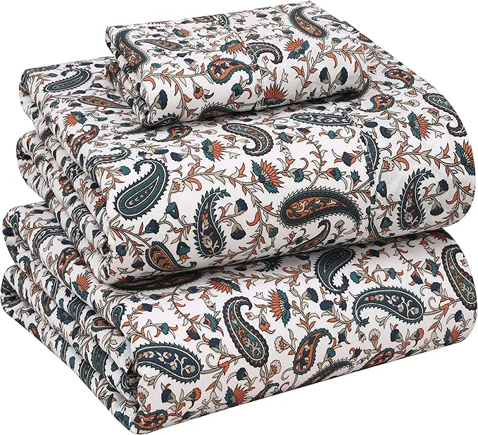 Contemporary RUVANTI Cotton Sheets – Twin XL Size Percale Bedding Cooling amp Breathable Floral Design Durable with a Crisp Soft amp Comfortable Feel 16 quot Deep Pocket 3-Piece Set Teal Paisley Crafted