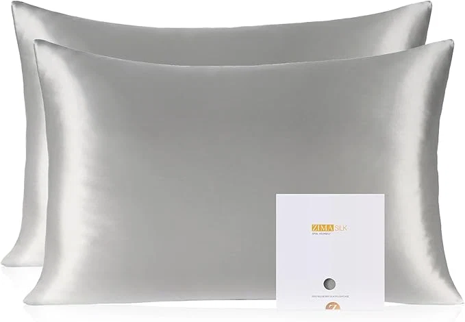 Authentic ZIMASILK Pure Mulberry Silk Pillowcase 2 Pack Soft and Smooth Both Sides Premium Grade 6A Silk 600 Thread Count with Hidden Zipper for Men and Women Family Standard 20 quot x26 quot Gray Crafted