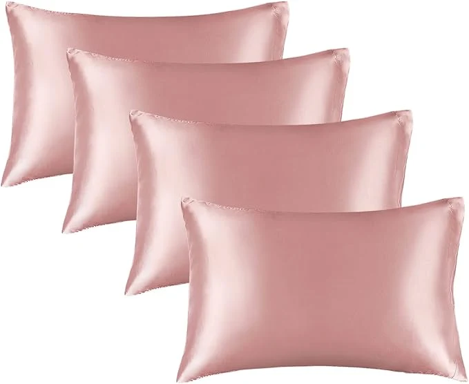 Fast BEDELITE Satin Pillowcase for Hair and Skin Super Soft Similar to Silk Pillow Cases 4 Pack with Envelope Closure Cooling Pillowcases for Women Men 20 quot x30 quot Queen Size Rose Pink Safe