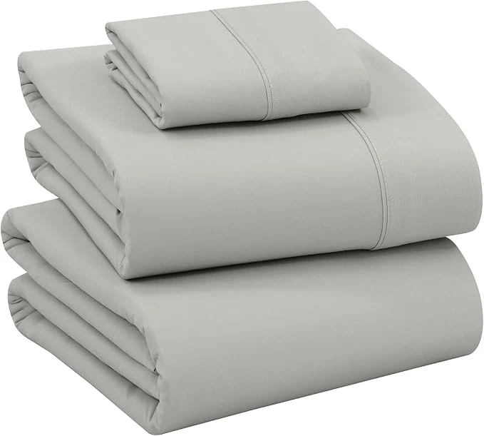 Relaxed RUVANTI Cotton Sheets – Twin Size Percale Bedding Cooling amp Breathable Durable with a Crisp Soft amp Comfortable Feel 16 quot Deep Pocket 3-Piece Set Silver Healthy