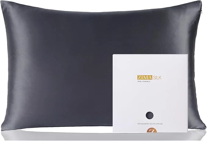 ZIMASILK Pure Mulberry Silk Pillowcase for Hair and Skin Health Soft and Smooth Both Sides Premium Grade 6A Silk 600 Thread Count with Hidden Zipper 1pc Queen 20 39 39 x30 39 39 Dark Gray Solid