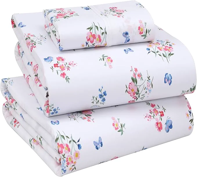 Carefully Designed RUVANTI Cotton Sheets – Twin XL Size Percale Bedding Cooling amp Breathable Floral Design Durable with a Crisp Soft amp Comfortable Feel 16 quot Deep Pocket 3-Piece Set Funa Flora Unique