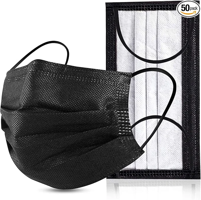 Professional Black Disposable Face Masks 4 Layers Protection 50Pcs Breathable Dust Mask Trusted