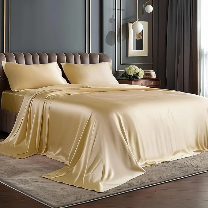 Exceptional BEDELITE Satin Sheets Twin Size Bed Set Luxury Soft Champagne Silky Sheets for Hair and Skin Similar to Silk Bed Sheets Set 3 Pieces with 1 Deep Pocket Fitted Sheet 1 Flat Sheet and 1 Pillowcase Trendy
