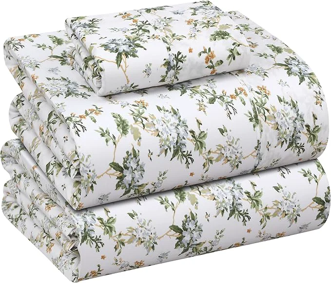 Exceptional RUVANTI Cotton Sheets – Twin XL Size Percale Bedding Cooling amp Breathable Floral Design Durable with a Crisp Soft amp Comfortable Feel 16 quot Deep Pocket 3-Piece Set Heritage Original