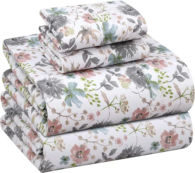 Flexible RUVANTI Cotton Sheets – King Size Percale Bedding Cooling amp Breathable Floral Design Durable with a Crisp Soft amp Comfortable Feel 16 quot Deep Pocket 4-Piece Set Dandelion Field Secure