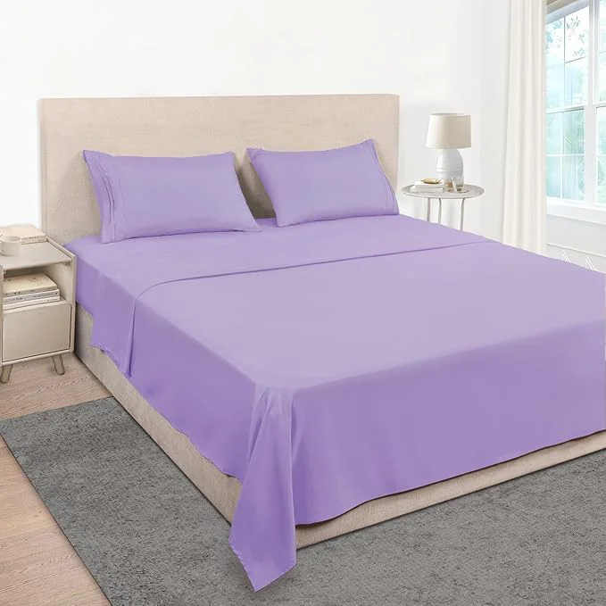 Superior Mejoroom California King Size Sheet Set – Soft Microfiber Bed Sheets Deep Pocket Fitted Sheet Breathable Wrinkle amp Fade Resistant – 4 Piece California King Violet Fast