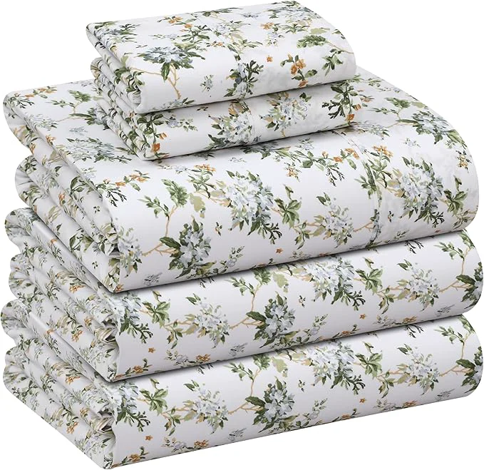 Superior RUVANTI Cotton Sheets – Split King Size Percale Bedding Cooling amp Breathable Floral Design Durable with a Crisp Soft amp Comfortable Feel 16 quot Deep Pocket 5-Piece Set Heritage Premium Material