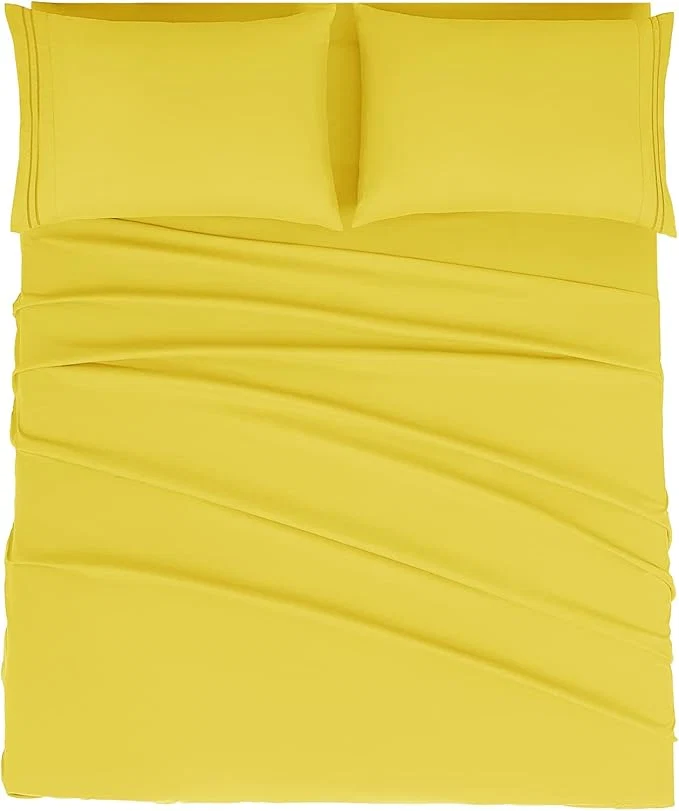 Traditional Mejoroom Queen Size Sheet Set – Hotel Luxury 1800 Bedding Sheets amp Pillowcases – Deep Pocket Fitted Sheet Soft Breathable Wrinkle amp Fade Resistant – 4 Piece Queen Yellow Professional