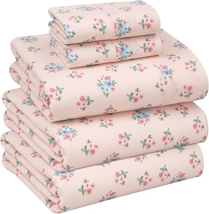 Smart RUVANTI Cotton Sheets – Split King Size Percale Bedding Cooling amp Breathable Floral Design Durable with a Crisp Soft amp Comfortable Feel 16 quot Deep Pocket 5-Piece Set Spring On Clean