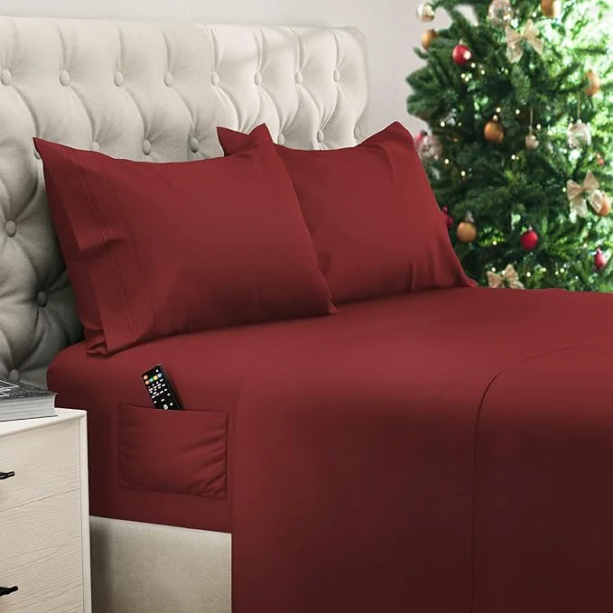 Organic DREAMCARE King Size Sheets Set – 4 pcs Cooling Sheets – up to 21 Deep Pocket King Sheet Set – Hotel Luxury Sheets amp Pillowcases – Superior Softness Fine Microfiber with Side Pocket – Burgundy Powerful