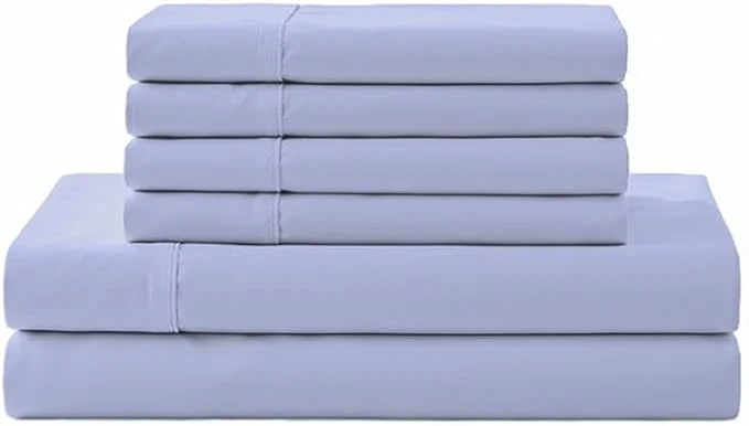 Efficient Linen Home Cotton Percale Sheet Set Full Size Baby Blue Deep Pocket 6 Pieces Set – 1 Flat 1 Deep Pocket Fitted Sheet and 4 Pillowcases Crisp Cool and Strong Bed Linen Green