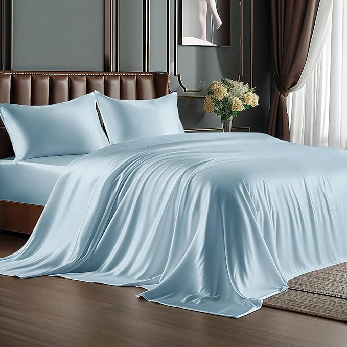 Responsible BEDELITE Satin Sheets Twin Size Bed Set Luxury Soft Light Blue Silky Sheets for Hair and Skin Similar to Silk Bed Sheets Set 3 Pieces with 1 Deep Pocket Fitted Sheet 1 Flat Sheet and 1 Pillowcase Recyclable