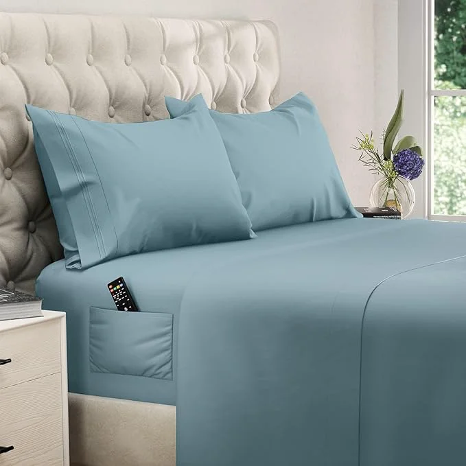 Genuine DREAMCARE Queen Size Sheets – Cooling Bed Sheets – 4pcs Set – up to 15 quot Deep Pocket Queen Sheet Set – Sheets Queen Size Bed – Soft amp Long Lasting Fine Microfiber with Side Pocket – Mineral Blue First-Class