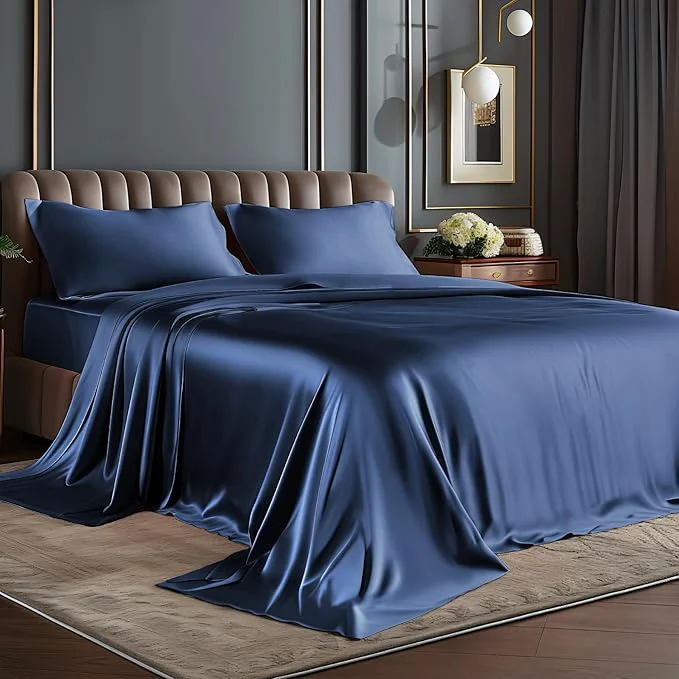 Responsible BEDELITE Satin Sheets Full XL Size Bed Set Luxury Soft Navy Silky Sheets for Hair and Skin Similar to Silk Bed Sheets Set 4 Pieces with 1 Deep Pocket Fitted Sheet 1 Flat Sheet 2 Pillowcases Eco-Friendly