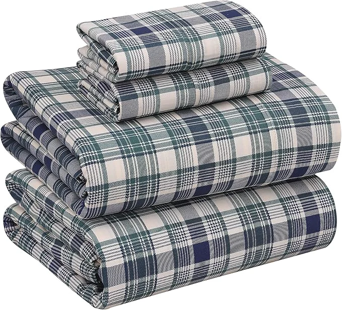 Relaxed RUVANTI Cotton Sheets – King Size Percale Bedding Cooling amp Breathable Floral Design Durable with a Crisp Soft amp Comfortable Feel 16 quot Deep Pocket 4-Piece Set Greenish Blue Plaid Artisan