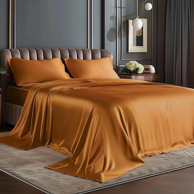 Artisan BEDELITE Satin Sheets Twin Size Bed Set Luxury Soft Burnt Orange Silky Sheets for Hair and Skin Similar to Silk Bed Sheet Set 3 Pieces with 1 Deep Pocket Fitted Sheet 1 Flat Sheet and 1 Pillowcase Green